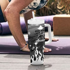 Personalized Penrith Panthers Tumbler With Handle Y2K Grunge Aesthetic With Cyber Flames and Starburst Graphics