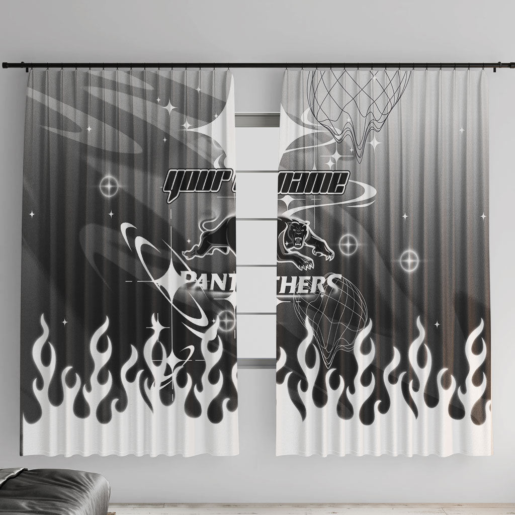 Personalized Penrith Panthers Window Curtain Y2K Grunge Aesthetic With Cyber Flames and Starburst Graphics