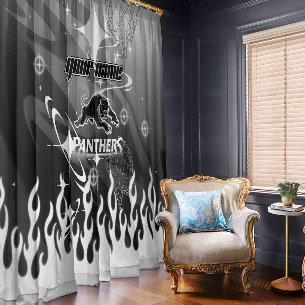 Personalized Penrith Panthers Window Curtain Y2K Grunge Aesthetic With Cyber Flames and Starburst Graphics