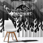 Personalized Penrith Panthers Window Curtain Y2K Grunge Aesthetic With Cyber Flames and Starburst Graphics