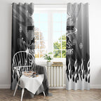 Personalized Penrith Panthers Window Curtain Y2K Grunge Aesthetic With Cyber Flames and Starburst Graphics