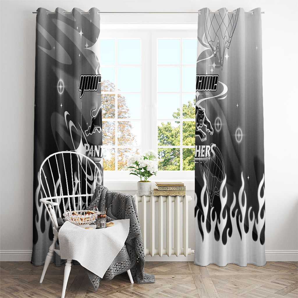 Personalized Penrith Panthers Window Curtain Y2K Grunge Aesthetic With Cyber Flames and Starburst Graphics
