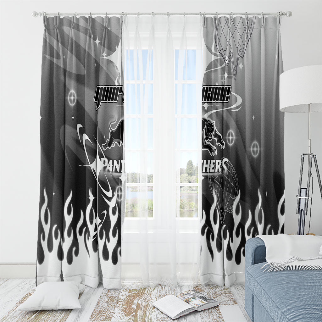 Personalized Penrith Panthers Window Curtain Y2K Grunge Aesthetic With Cyber Flames and Starburst Graphics