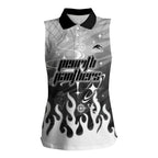 Personalized Penrith Panthers Women Sleeveless Polo Shirt Y2K Grunge Aesthetic With Cyber Flames and Starburst Graphics