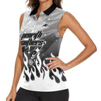 Personalized Penrith Panthers Women Sleeveless Polo Shirt Y2K Grunge Aesthetic With Cyber Flames and Starburst Graphics