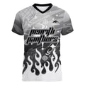 Personalized Penrith Panthers Women V-Neck T-Shirt Y2K Grunge Aesthetic With Cyber Flames and Starburst Graphics