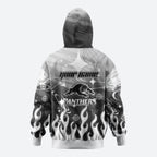 Personalized Penrith Panthers Zip Hoodie Y2K Grunge Aesthetic With Cyber Flames and Starburst Graphics