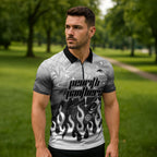 Personalized Penrith Panthers Zipper Polo Shirt Y2K Grunge Aesthetic With Cyber Flames and Starburst Graphics