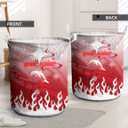 Personalized Dolphins Laundry Basket Y2K Grunge Aesthetic With Cyber Flames and Starburst Graphics