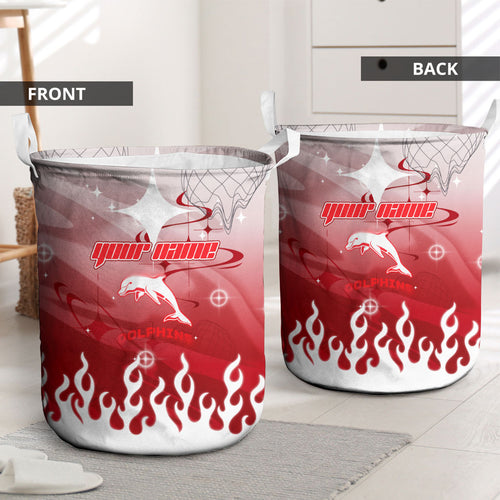 Personalized Dolphins Laundry Basket Y2K Grunge Aesthetic With Cyber Flames and Starburst Graphics