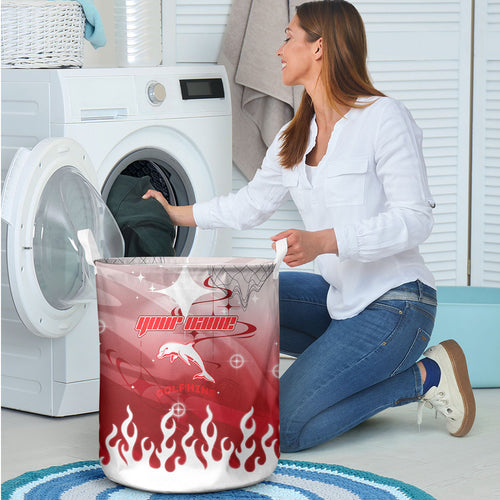Personalized Dolphins Laundry Basket Y2K Grunge Aesthetic With Cyber Flames and Starburst Graphics