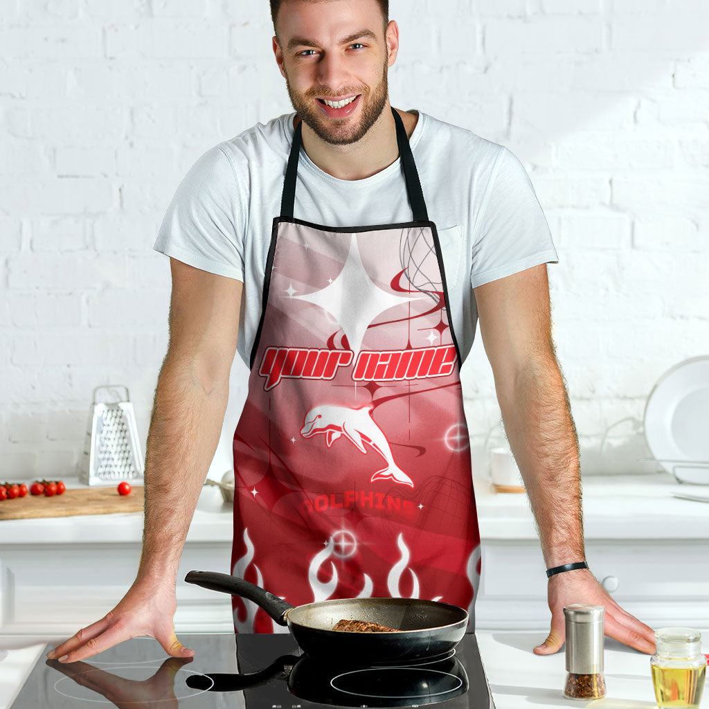 Personalized Dolphins Apron Y2K Grunge Aesthetic With Cyber Flames and Starburst Graphics