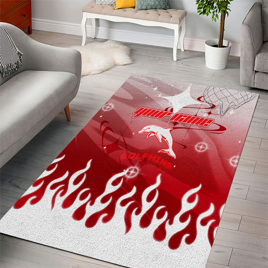 Personalized Dolphins Area Rug Y2K Grunge Aesthetic With Cyber Flames and Starburst Graphics