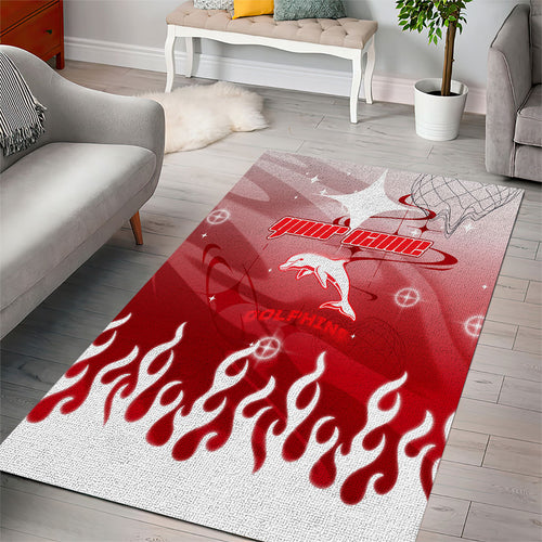 Personalized Dolphins Area Rug Y2K Grunge Aesthetic With Cyber Flames and Starburst Graphics
