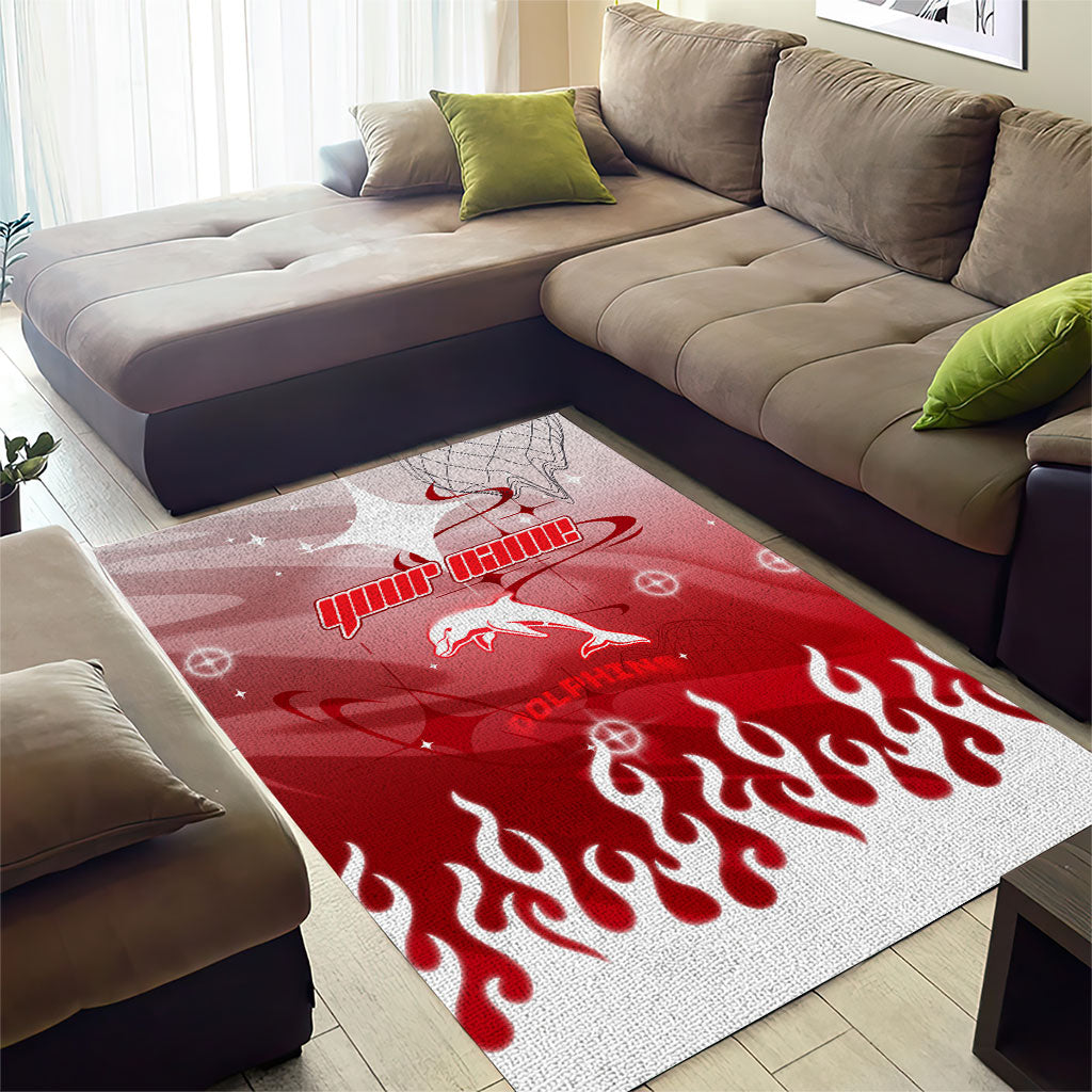 Personalized Dolphins Area Rug Y2K Grunge Aesthetic With Cyber Flames and Starburst Graphics
