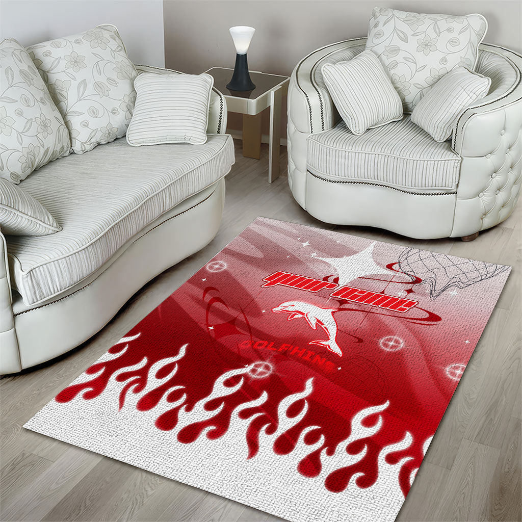 Personalized Dolphins Area Rug Y2K Grunge Aesthetic With Cyber Flames and Starburst Graphics