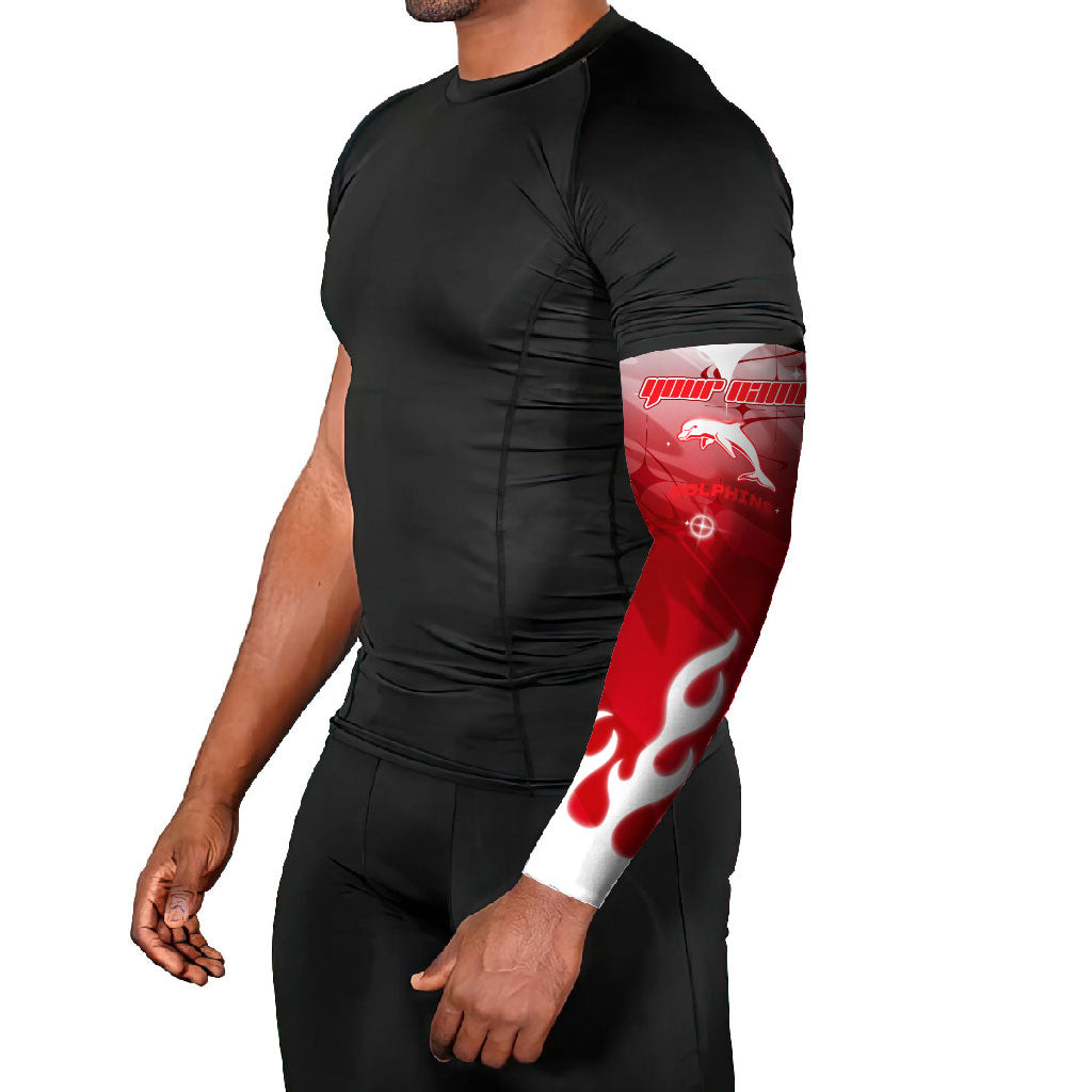 Personalized Dolphins Arm Sleeves Y2K Grunge Aesthetic With Cyber Flames and Starburst Graphics