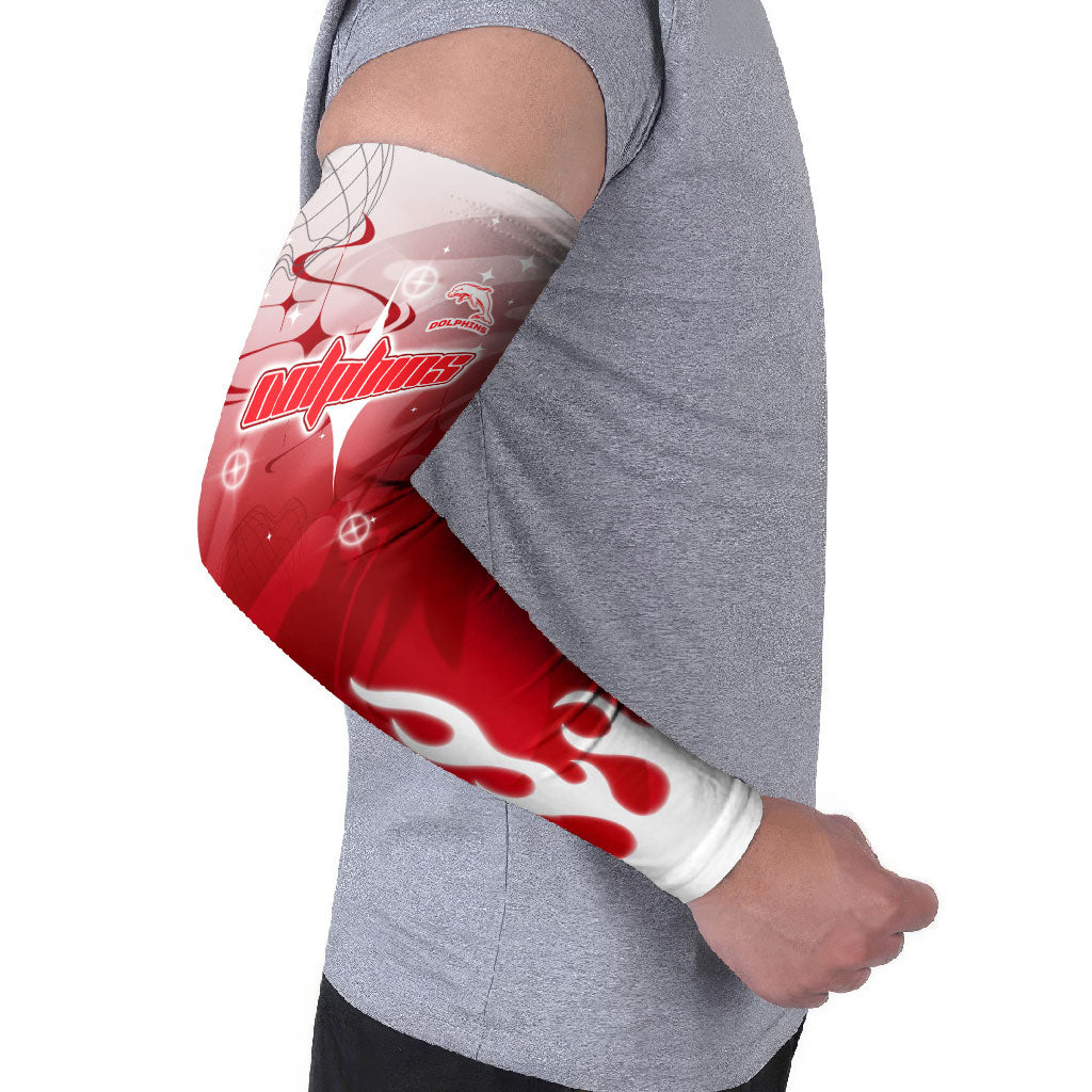 Personalized Dolphins Arm Sleeves Y2K Grunge Aesthetic With Cyber Flames and Starburst Graphics