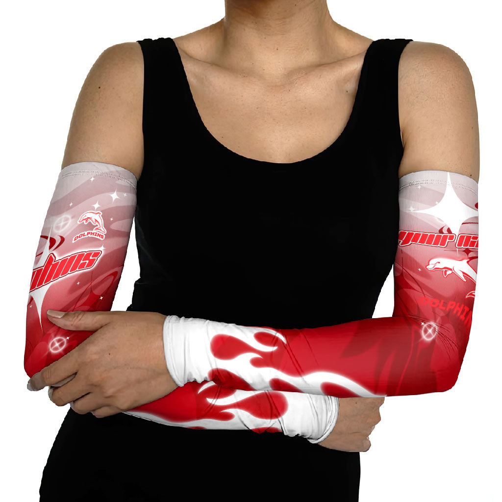 Personalized Dolphins Arm Sleeves Y2K Grunge Aesthetic With Cyber Flames and Starburst Graphics