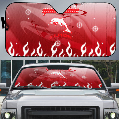 Personalized Dolphins Auto Sun Shade Y2K Grunge Aesthetic With Cyber Flames and Starburst Graphics