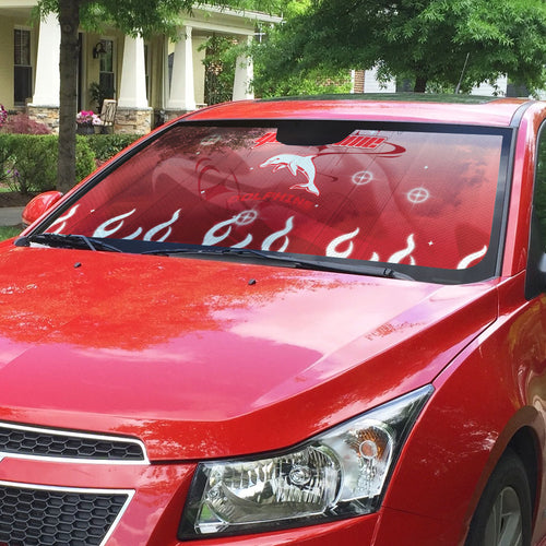 Personalized Dolphins Auto Sun Shade Y2K Grunge Aesthetic With Cyber Flames and Starburst Graphics
