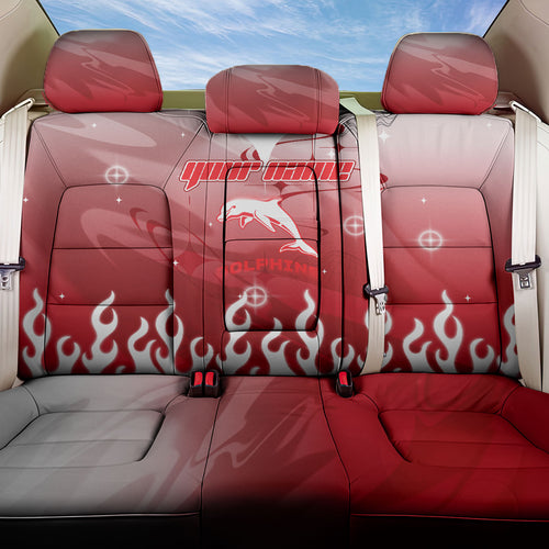 Personalized Dolphins Back Car Seat Cover Y2K Grunge Aesthetic With Cyber Flames and Starburst Graphics
