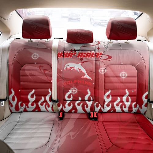 Personalized Dolphins Back Car Seat Cover Y2K Grunge Aesthetic With Cyber Flames and Starburst Graphics