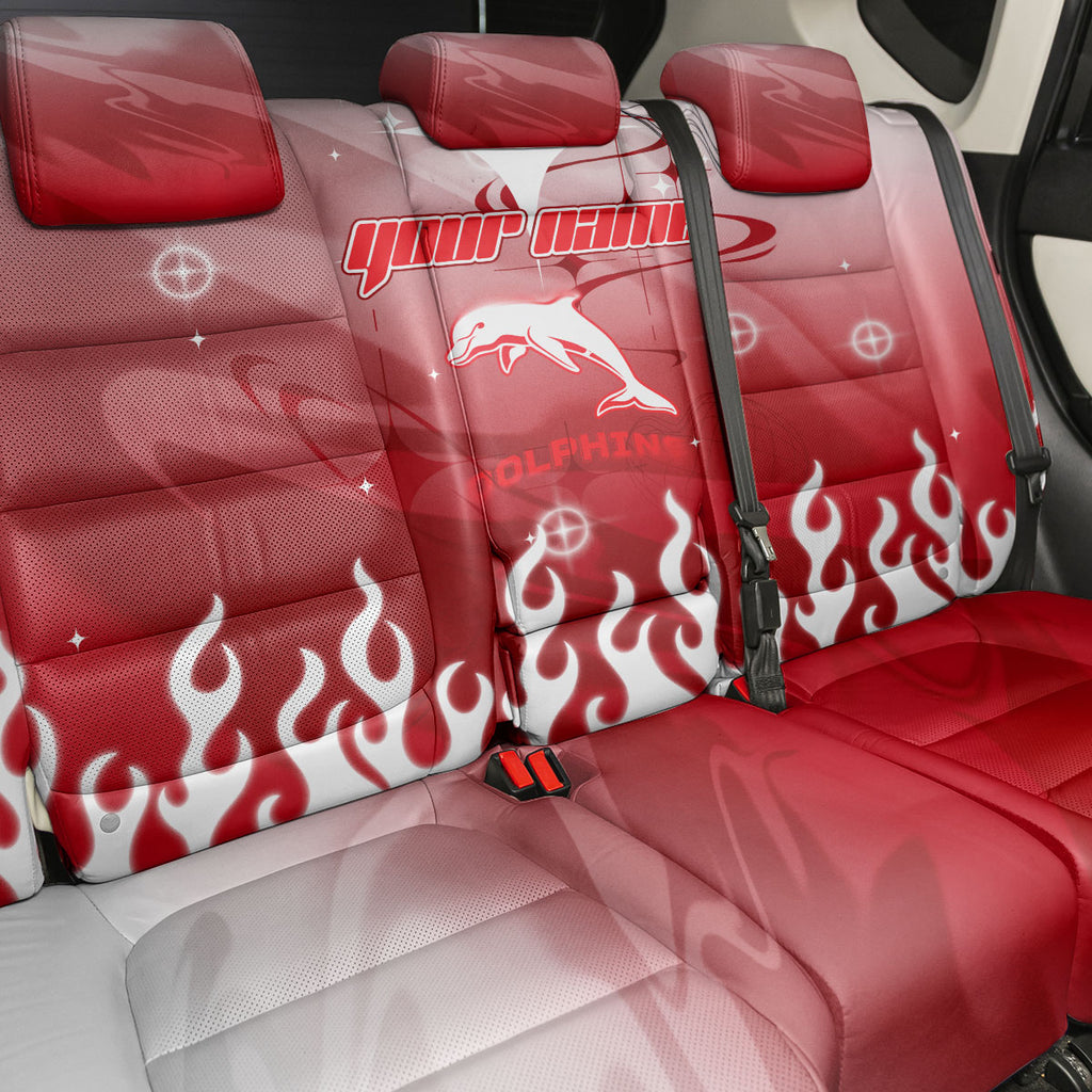 Personalized Dolphins Back Car Seat Cover Y2K Grunge Aesthetic With Cyber Flames and Starburst Graphics