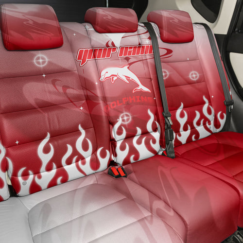 Personalized Dolphins Back Car Seat Cover Y2K Grunge Aesthetic With Cyber Flames and Starburst Graphics