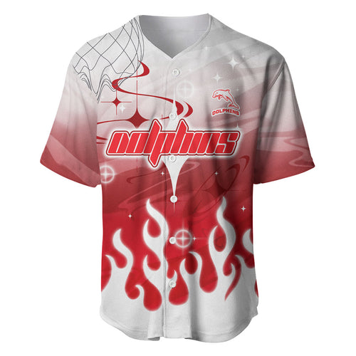 Personalized Dolphins Baseball Jersey Y2K Grunge Aesthetic With Cyber Flames and Starburst Graphics