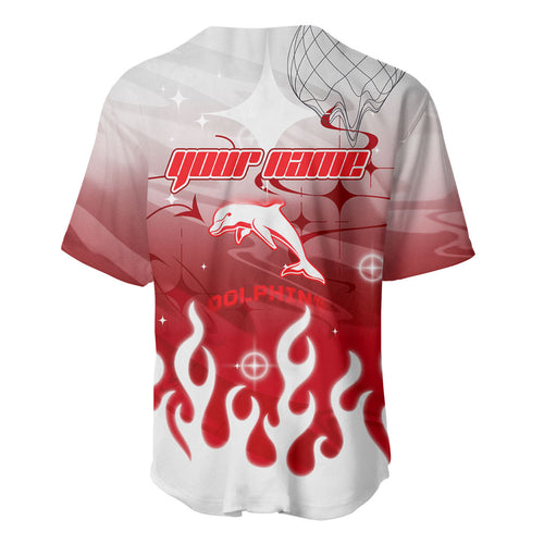 Personalized Dolphins Baseball Jersey Y2K Grunge Aesthetic With Cyber Flames and Starburst Graphics