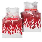 Personalized Dolphins Basketball Jersey Y2K Grunge Aesthetic With Cyber Flames and Starburst Graphics