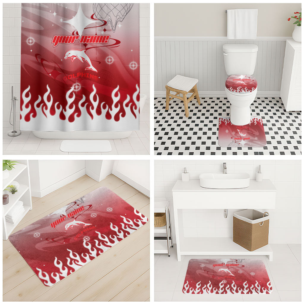 Personalized Dolphins Bathroom Set Y2K Grunge Aesthetic With Cyber Flames and Starburst Graphics