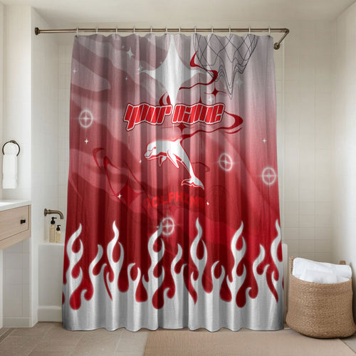 Personalized Dolphins Bathroom Set Y2K Grunge Aesthetic With Cyber Flames and Starburst Graphics