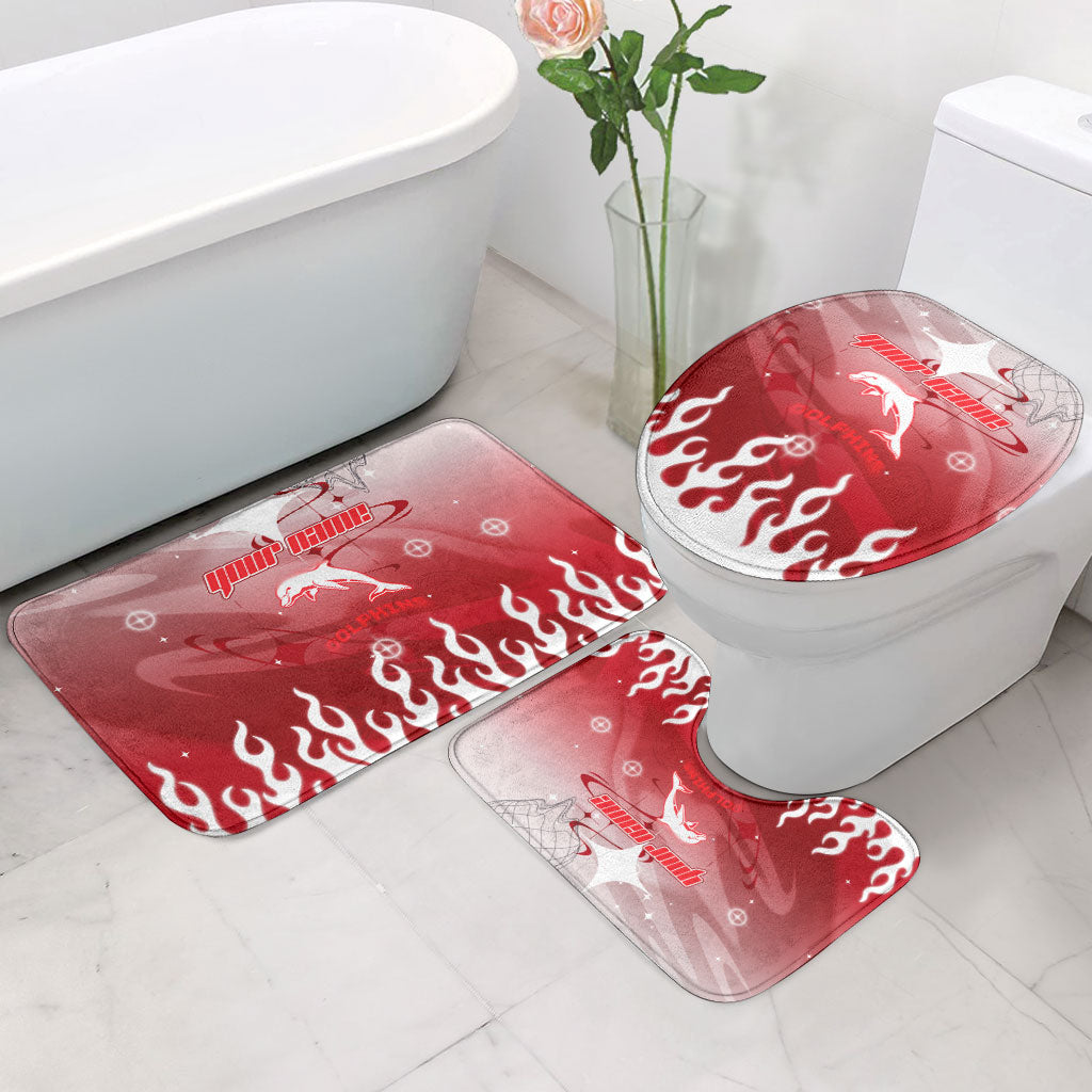 Personalized Dolphins Bathroom Set Y2K Grunge Aesthetic With Cyber Flames and Starburst Graphics