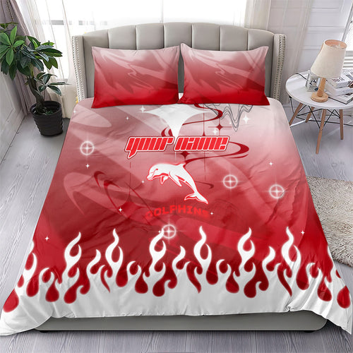 Personalized Dolphins Bedding Set Y2K Grunge Aesthetic With Cyber Flames and Starburst Graphics