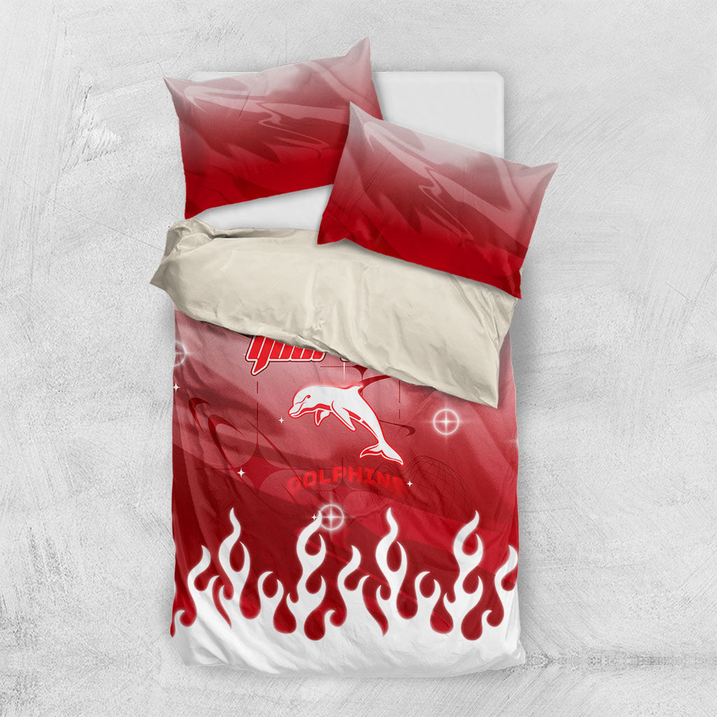 Personalized Dolphins Bedding Set Y2K Grunge Aesthetic With Cyber Flames and Starburst Graphics
