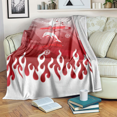 Personalized Dolphins Blanket Y2K Grunge Aesthetic With Cyber Flames and Starburst Graphics