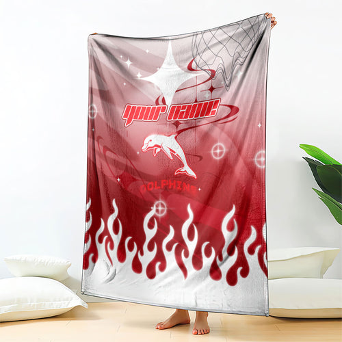 Personalized Dolphins Blanket Y2K Grunge Aesthetic With Cyber Flames and Starburst Graphics