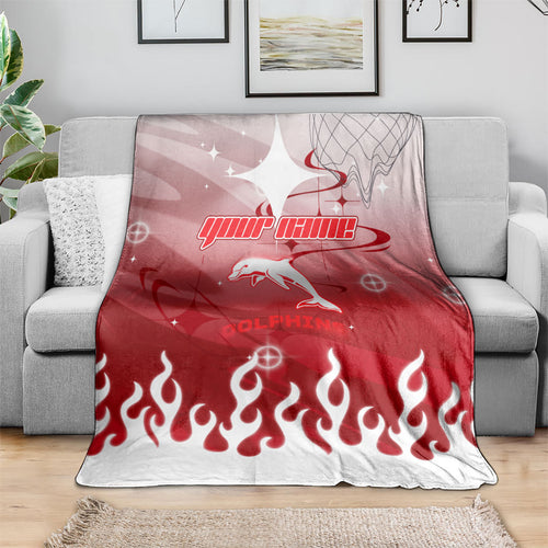 Personalized Dolphins Blanket Y2K Grunge Aesthetic With Cyber Flames and Starburst Graphics