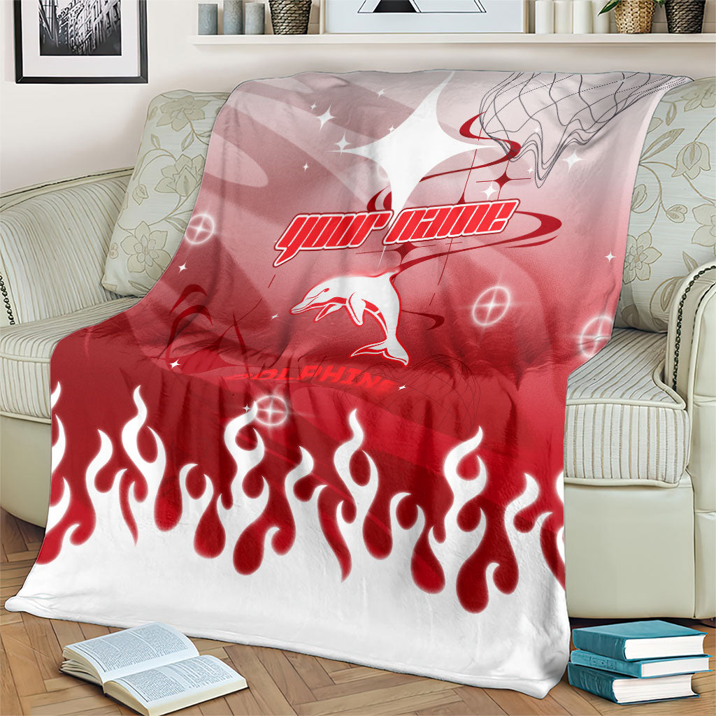 Personalized Dolphins Blanket Y2K Grunge Aesthetic With Cyber Flames and Starburst Graphics