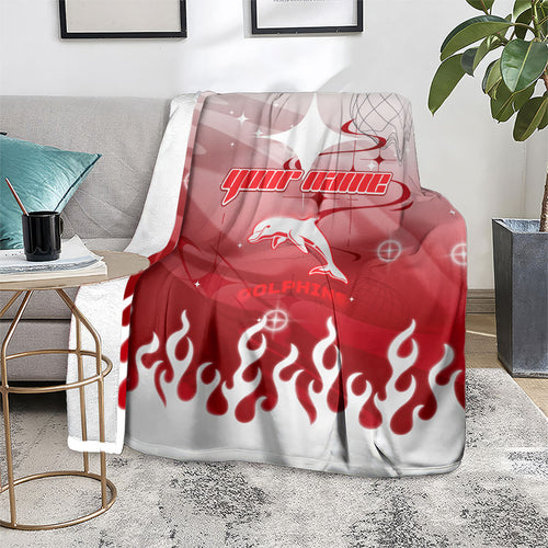 Personalized Dolphins Blanket Y2K Grunge Aesthetic With Cyber Flames and Starburst Graphics