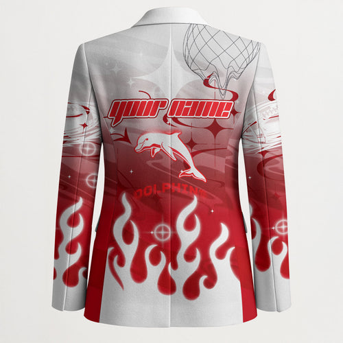 Personalized Dolphins Blazer Y2K Grunge Aesthetic With Cyber Flames and Starburst Graphics