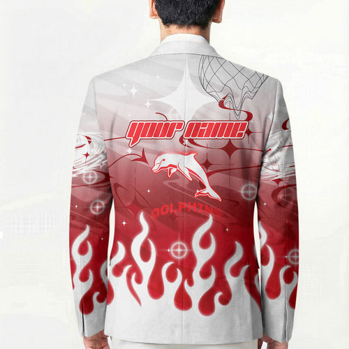 Personalized Dolphins Blazer Y2K Grunge Aesthetic With Cyber Flames and Starburst Graphics