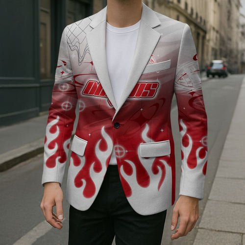 Personalized Dolphins Blazer Y2K Grunge Aesthetic With Cyber Flames and Starburst Graphics