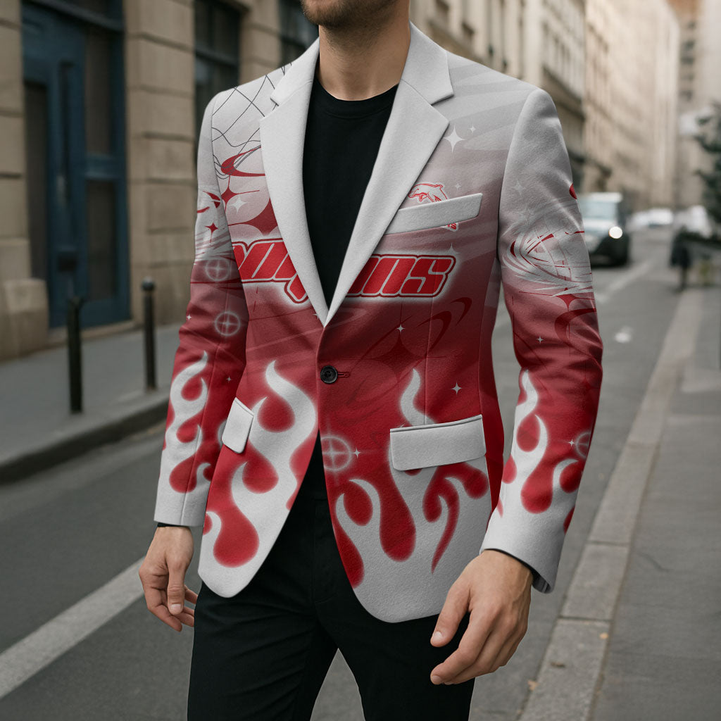 Personalized Dolphins Blazer Y2K Grunge Aesthetic With Cyber Flames and Starburst Graphics
