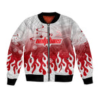Personalized Dolphins Bomber Jacket Y2K Grunge Aesthetic With Cyber Flames and Starburst Graphics
