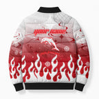 Personalized Dolphins Bomber Puffer Jacket Y2K Grunge Aesthetic With Cyber Flames and Starburst Graphics
