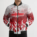 Personalized Dolphins Bomber Puffer Jacket Y2K Grunge Aesthetic With Cyber Flames and Starburst Graphics