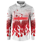 Personalized Dolphins Button Sweatshirt Y2K Grunge Aesthetic With Cyber Flames and Starburst Graphics